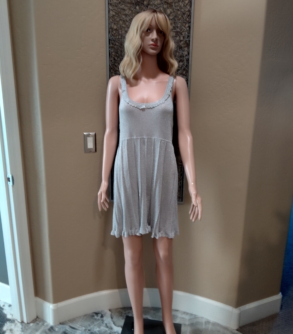 White House Black Market Metallic Light Gray Scoop Neck Mini Dress